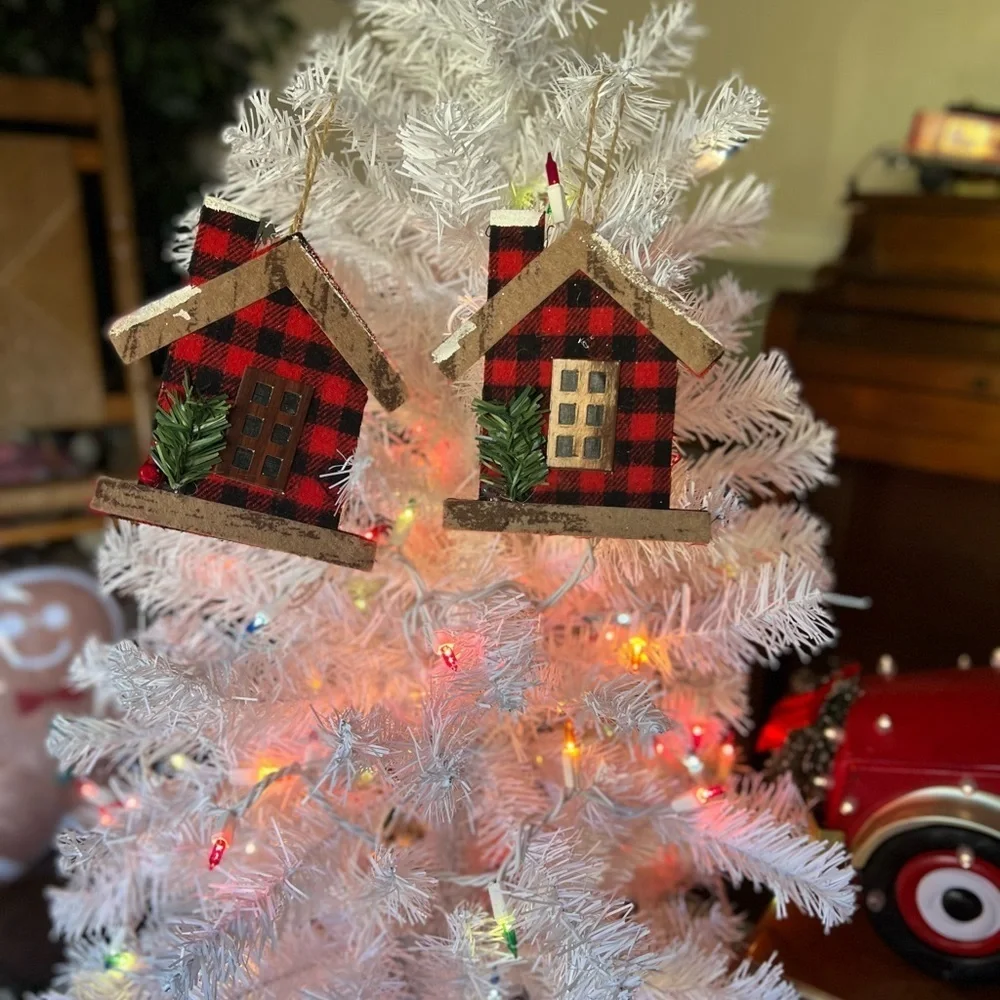2x Vintage Christmas House Ornaments